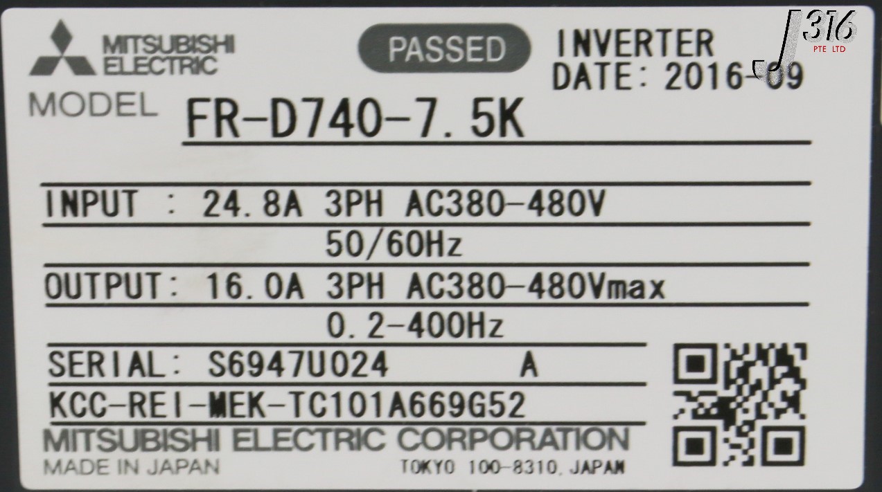 29398 MITSUBISHI ELECTRIC INVERTER, FREQROL-D700 SERIES FR-D740-7.5K ...